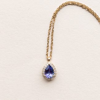 Collier tanzanite entourage - Eugénie poire - or jaune - tanzanite et diamants