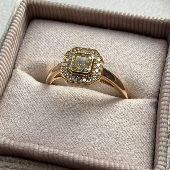 Bague diamant jaune art déco sur or jaune - modèle Art déco - Charles Arteon Joaillerie