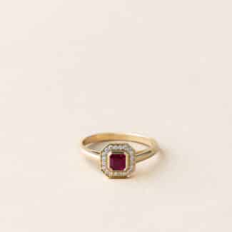 Bague art déco rubis entourage diamants - Création unique - Or jaune - Charles Arteon Joaillerie