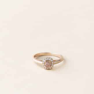 Bague diamant rose taille coussin entourage diamants blancs - Or rose - Charles Arteon Joaillerie
