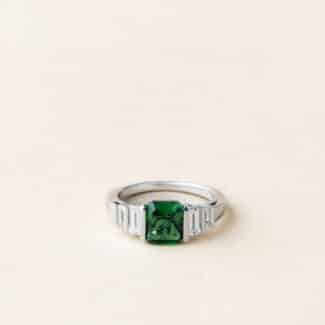 Bague grenat tsavorite et diamants baguettes - Or blanc - Création unique - Charles Arteon Joaillerie