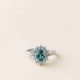 Bague Marguerite tourmaline verte et diamants - Or blanc - Création unique - Charles Arteon Joaillerie