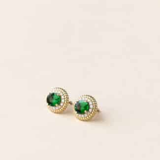 Boucles d'oreilles grenat tsavorite et diamants or tressé - Or jaune - Charles Arteon Joaillerie